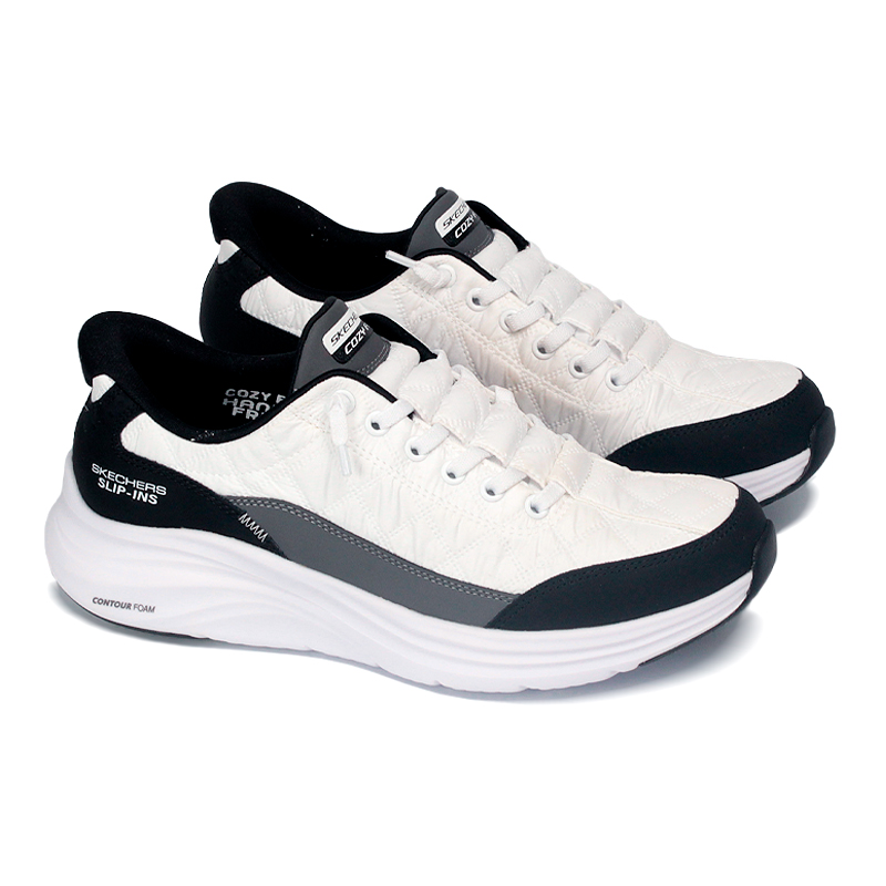SKECHERS COZZY FIT CONTOUR FOAM WHITE-BLACK