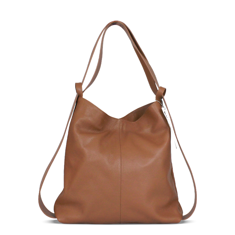 BOLSA COURO SACO VIRA MOCHILA CAMEL