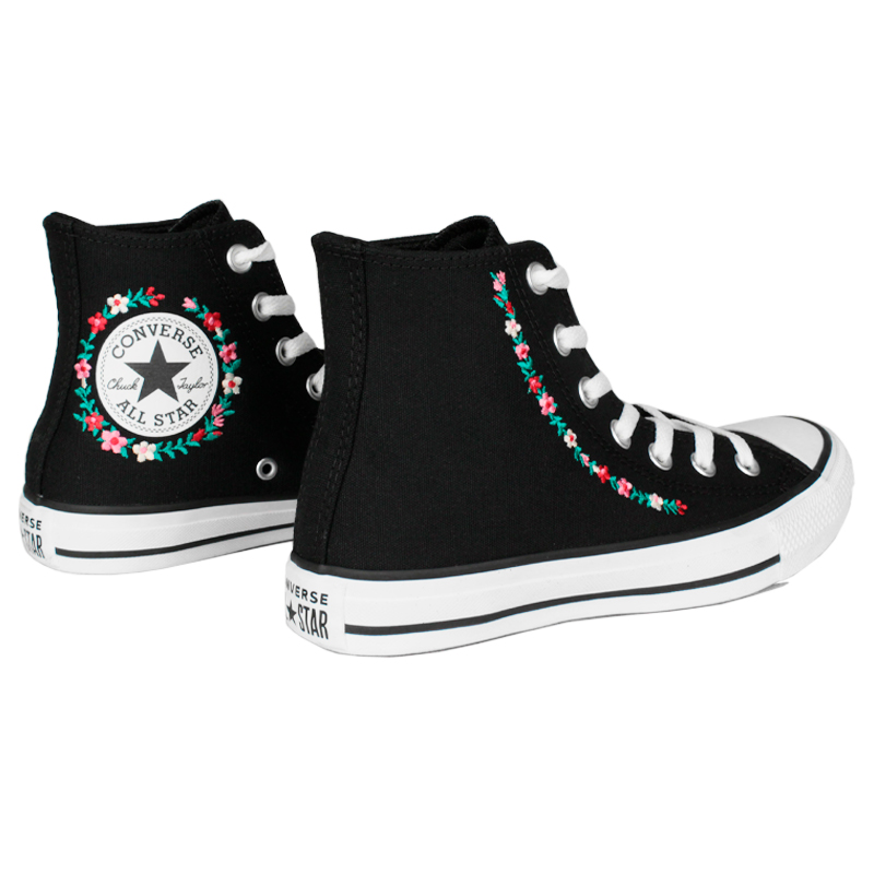 Tênis All Star Feminino Converse Bordado Flor - PRETO/BRANCO